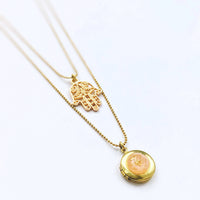 Load image into Gallery viewer, "Padparadscha" Hamsa Locket Necklace - Cancer Can Be Beaten
