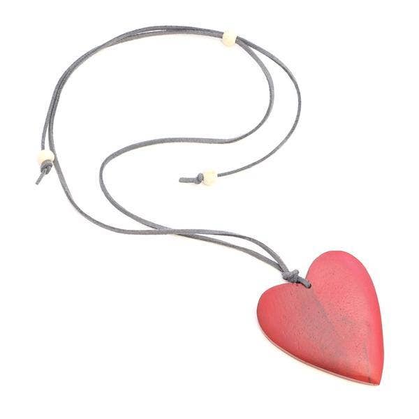 Red Wooden Heart Necklace - Cancer Can Be Beaten